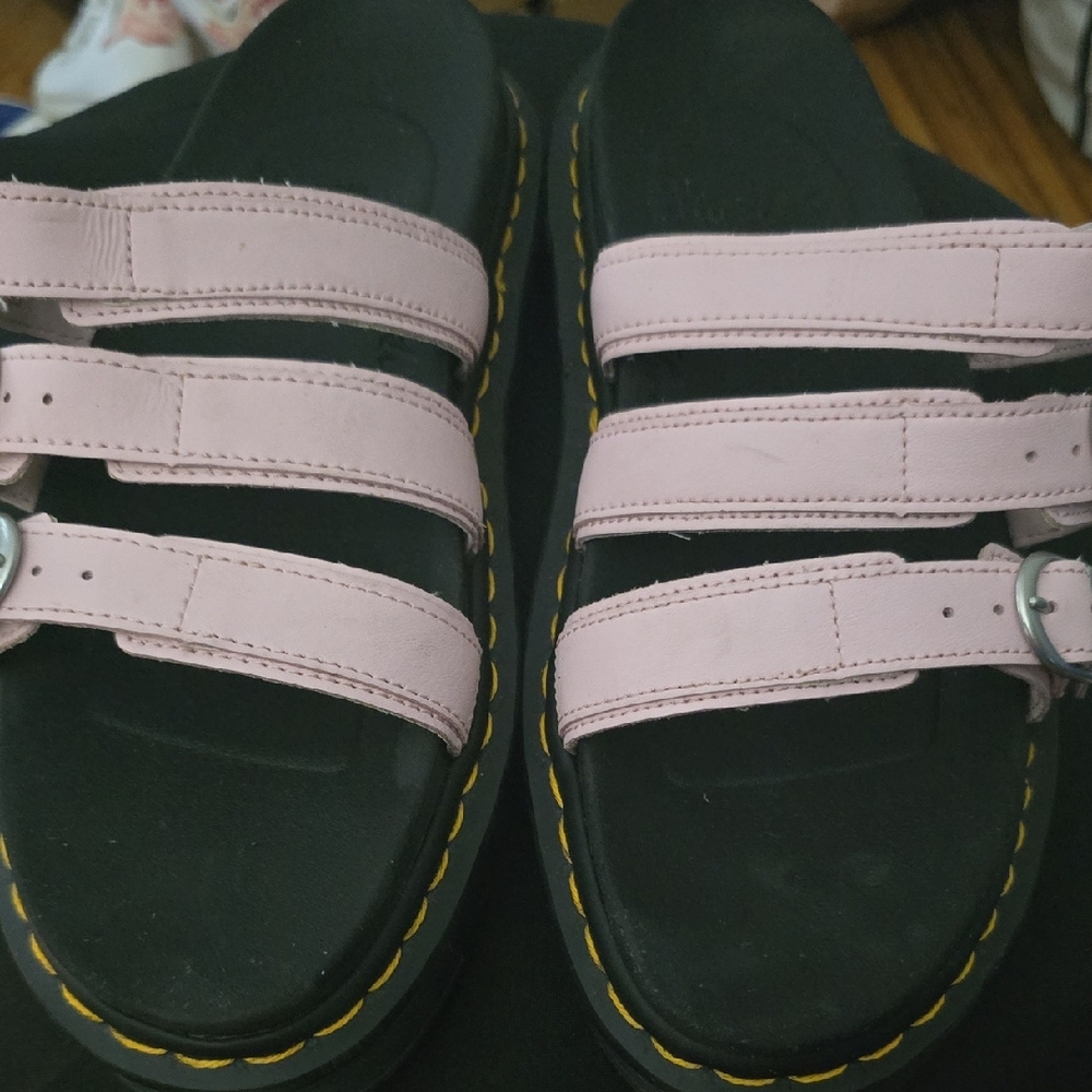 Dr. Martens Pink and Black Strap Sandals